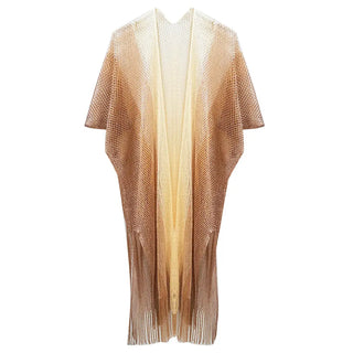 Long Netted Irridescent Beach Cover Up Striped , Gold