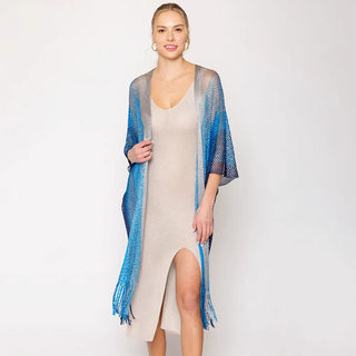 Long Netted Irridescent Beach Cover Up Striped , Royal Blue