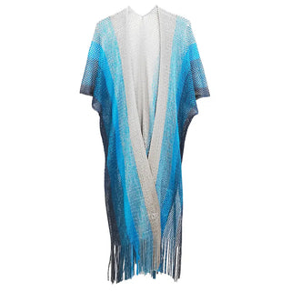 Long Netted Irridescent Beach Cover Up Striped , Royal Blue