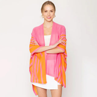 Colorblock Striped Summer Wrap, Pink and Orange