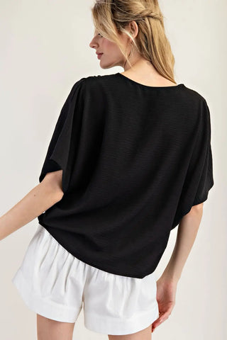 Center Seamed V-Neck Blouse Black