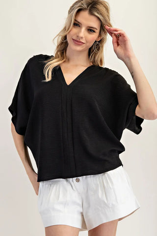 Center Seamed V-Neck Blouse Black