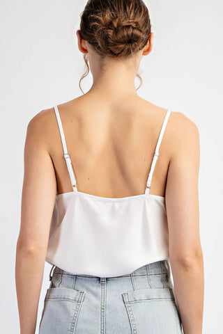 Lace Cowl Neck White Satin Bodysuit