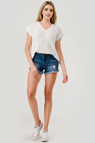 Oasis V-Neck Cap Sleeve Light Summer Sweater White