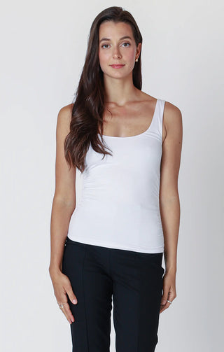 DEX Double Lined Ruched Knit Tank Top, White
