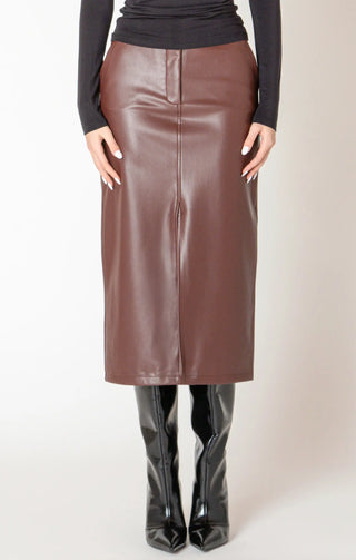 Dex Bordeaux Faux Leather Midi Skirt