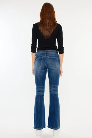 Kancan Petite mid rise flare jeans Medium Wash