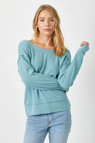 Twist Back Dolman Long Sleeve Knit Top Seafoam