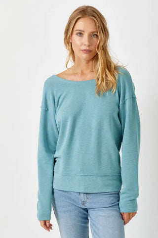 Twist Back Dolman Long Sleeve Knit Top Seafoam