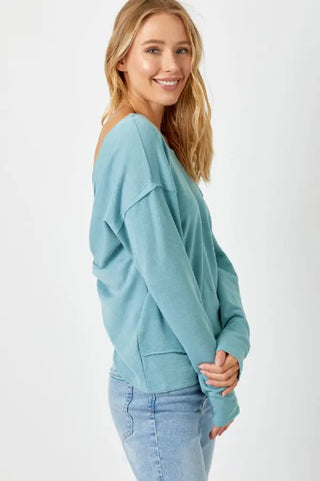 Twist Back Dolman Long Sleeve Knit Top Seafoam