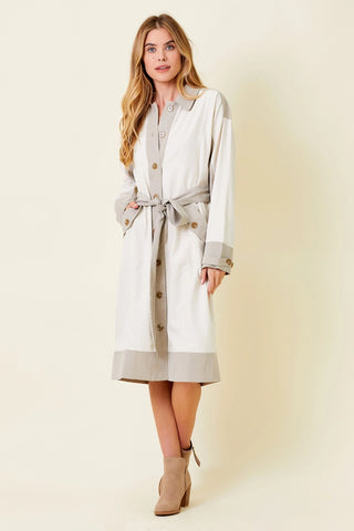 Long Trench Coat Almond Color Blocked Spring Jacket