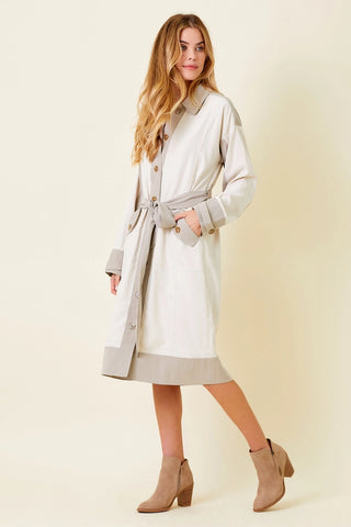 Long Trench Coat Almond Color Blocked Spring Jacket