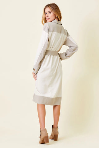 Long Trench Coat Almond Color Blocked Spring Jacket