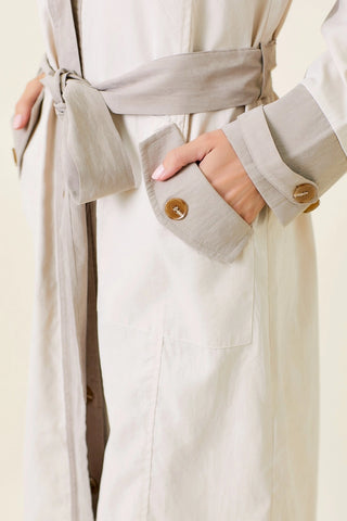 Long Trench Coat Almond Color Blocked Spring Jacket