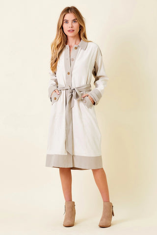 Long Trench Coat Almond Color Blocked Spring Jacket