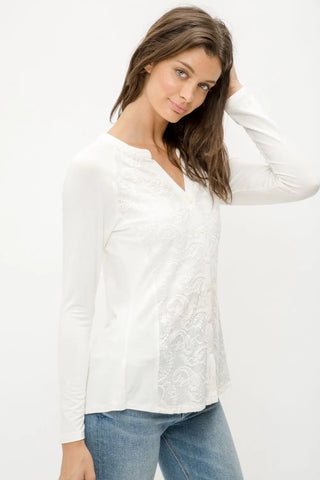 Long Sleeve White Top w/ Embroidered Front