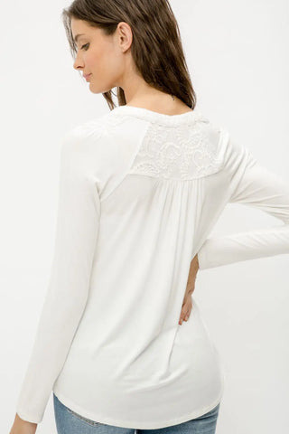 Long Sleeve White Top w/ Embroidered Front