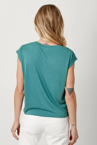 Drawstring Center Ruched Knit Top Teal