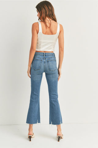 High Rise Crop Flare w/ Distressed Hem Medium