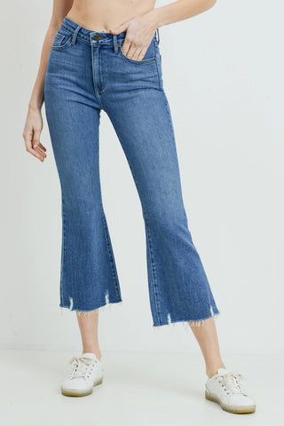 High Rise Crop Flare w/ Distressed Hem Medium