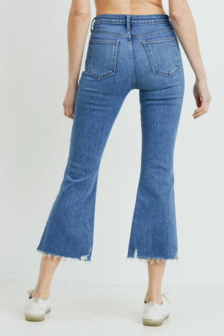 High Rise Crop Flare w/ Distressed Hem Medium