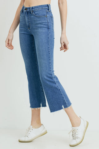 High Rise Crop Flare w/ Distressed Hem Medium