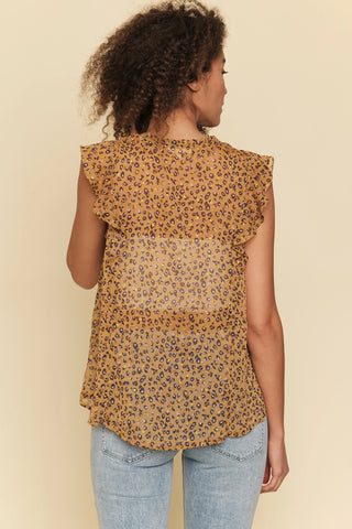 Ruffled Leopard Print Chiffon Sleeveless Blouse