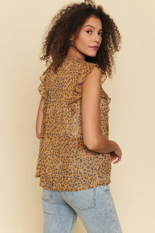 Ruffled Leopard Print Chiffon Sleeveless Blouse