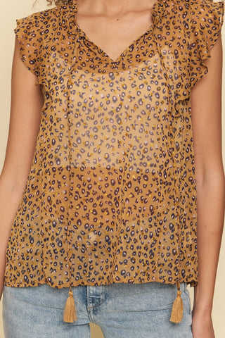 Ruffled Leopard Print Chiffon Sleeveless Blouse