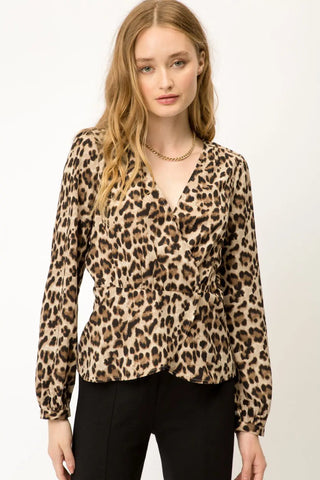 Dressy Faux Wrap Leopard Blouse