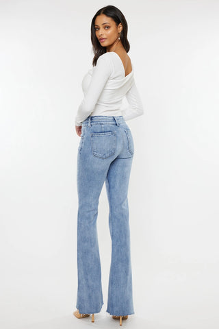 Kancan MidRise Scissor Cut Flare Jeans with Side Slit Light Wash