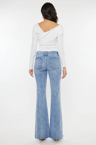 Kancan MidRise Scissor Cut Flare Jeans with Side Slit Light Wash