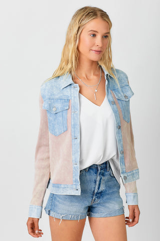 Boxy Peach Thermal and Lightwash Denim Jacket