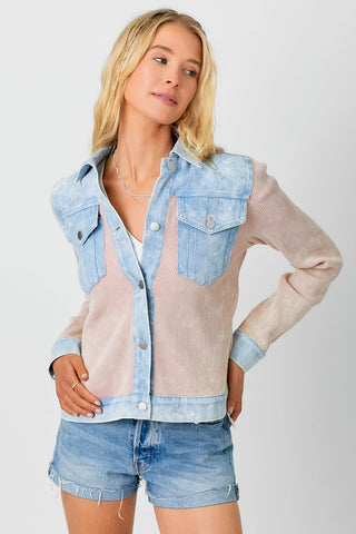 Boxy Peach Thermal and Lightwash Denim Jacket