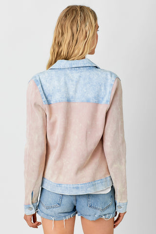 Boxy Peach Thermal and Lightwash Denim Jacket