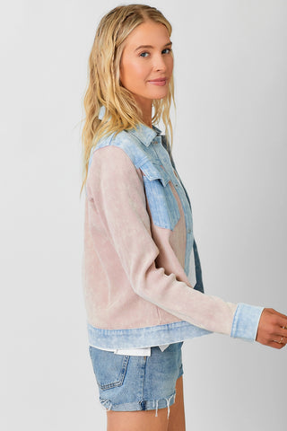 Boxy Peach Thermal and Lightwash Denim Jacket