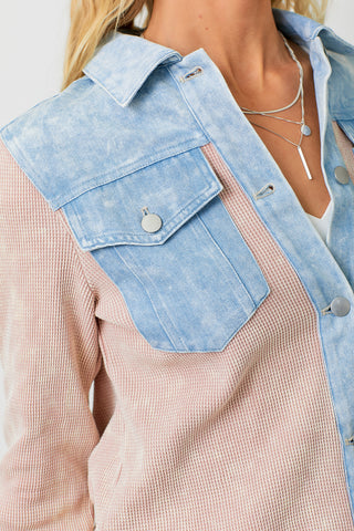 Boxy Peach Thermal and Lightwash Denim Jacket