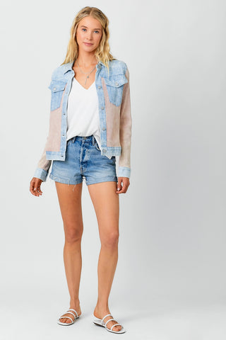 Boxy Peach Thermal and Lightwash Denim Jacket