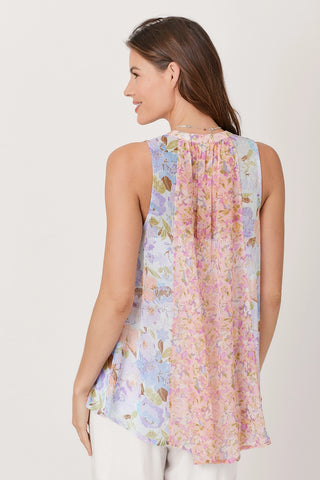 Rose Lavendar Floral Chiffon High-Low Blouse Mixed Print