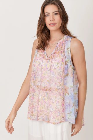 Rose Lavendar Floral Chiffon High-Low Blouse Mixed Print