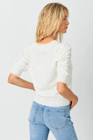 Ruched Sleeve Spring Sweater Cream