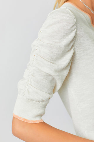 Ruched Sleeve Spring Sweater Cream