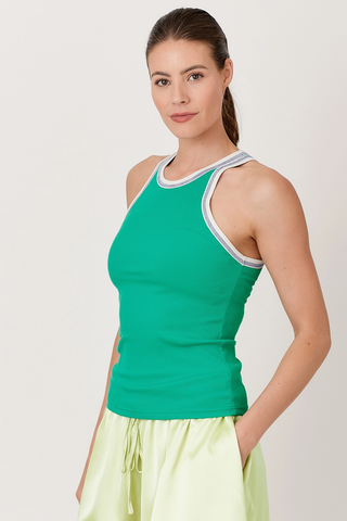 Contrast Scoop Neck Ribbed Tank Kelly Green