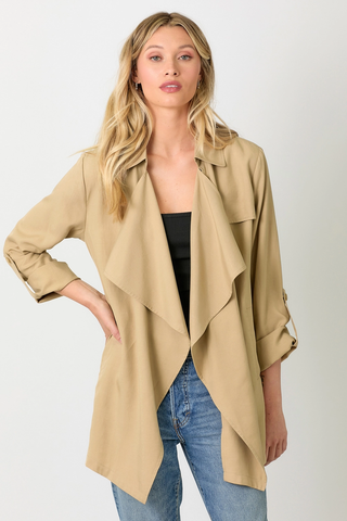 Tencel Draped Lightweight Blazer Trench Coat Latte