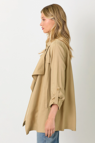 Tencel Draped Lightweight Blazer Trench Coat Latte