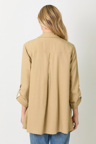 Tencel Draped Lightweight Blazer Trench Coat Latte