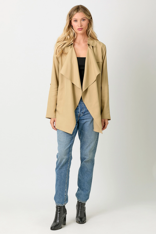 Tencel Draped Lightweight Blazer Trench Coat Latte