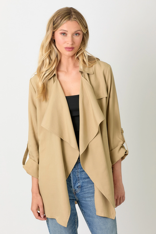 Tencel Draped Lightweight Blazer Trench Coat Latte