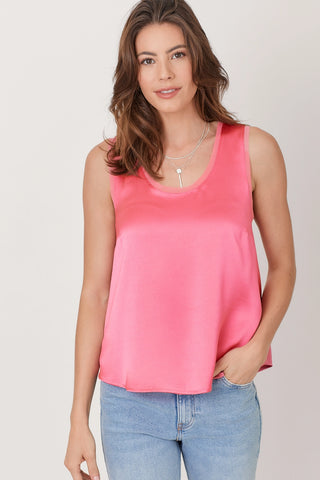 High-Low Hem Satin Sleeveless Round Neck Blouse Bubblegum Pink