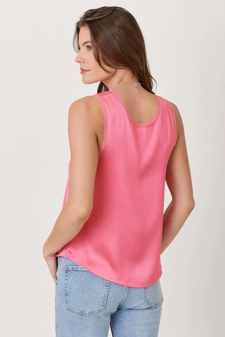 High-Low Hem Satin Sleeveless Round Neck Blouse Bubblegum Pink